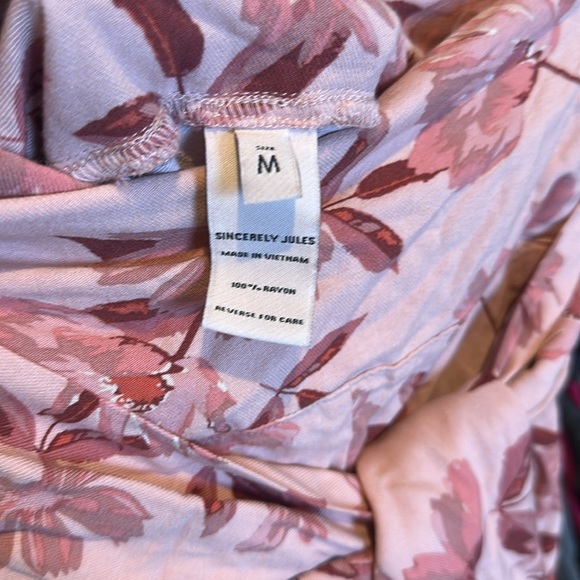 Sincerely Jules pink floral elastic waistband front tie wide leg pants size M - Picture 3 of 4